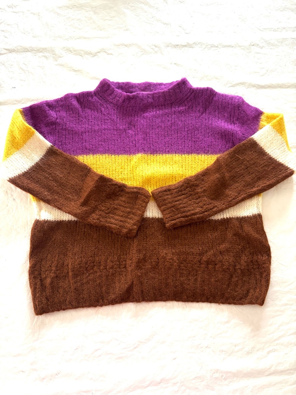 Sezane Purple Brown Yellow Mohair Alpaca Chuck Jumper Sweater SZ S Worn 1X